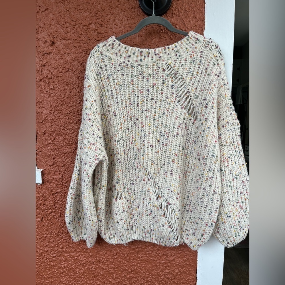 POL Chunky Knit Distressed Artsy Confetti Pullover Sweater Size L - Picture 8 of 10